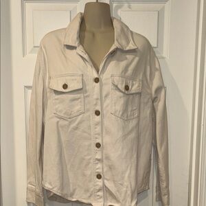 Denim Beige Button-Up Shacket Size M